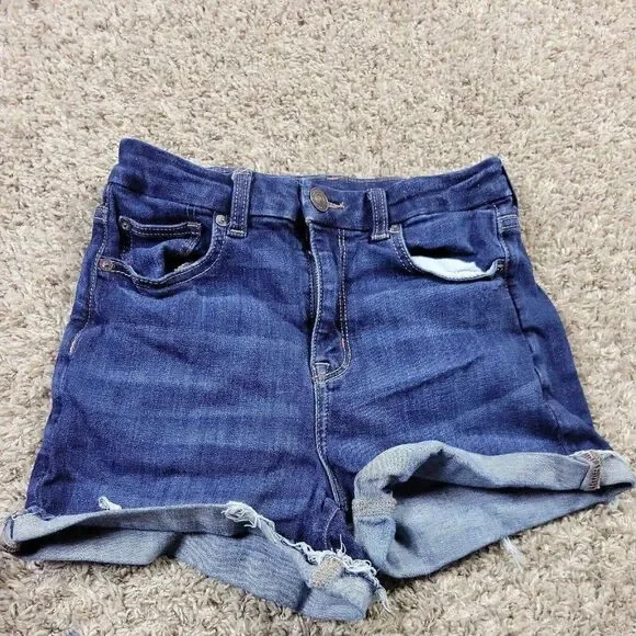 American Eagle Shorts Womens 4 Cury High-Rise Shortie Cut Off Dark Wash Denim - Picture 1 of 8